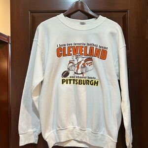 Vintage Men's Crewneck Sweatshirt - White with Cleveland &Pittsburgh Graphic